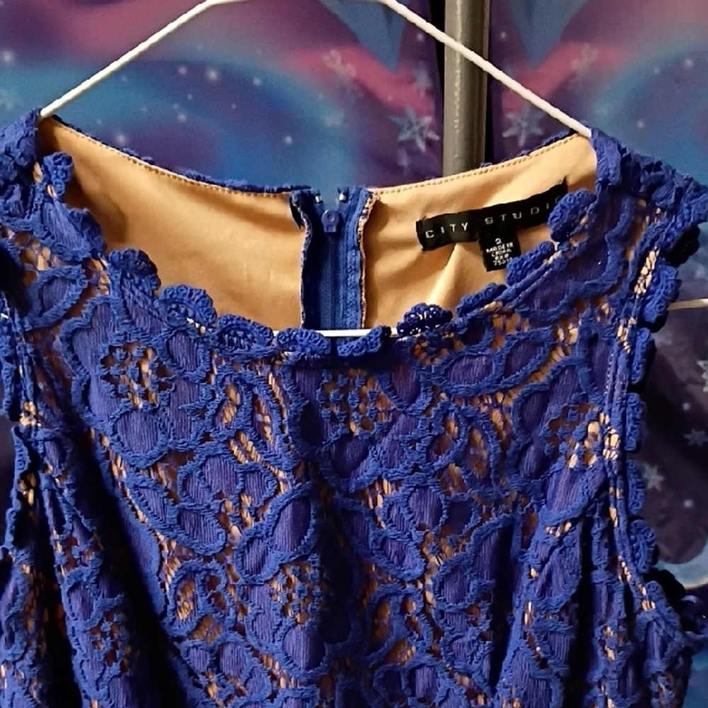 City Studio Blue Fit and Flare Sleeveless Mini Dress - Picture 3 of 7